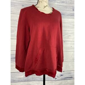 Soft Surroundings Sweatshirt Womens PM Satin Trim Fleece Lining Pocket Wine Red